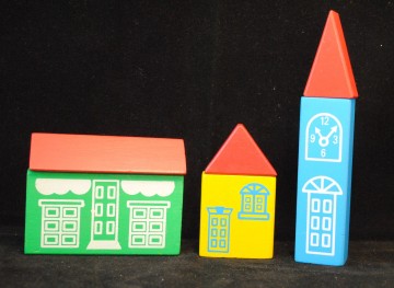 Houten trein - gebouwen - set van 3